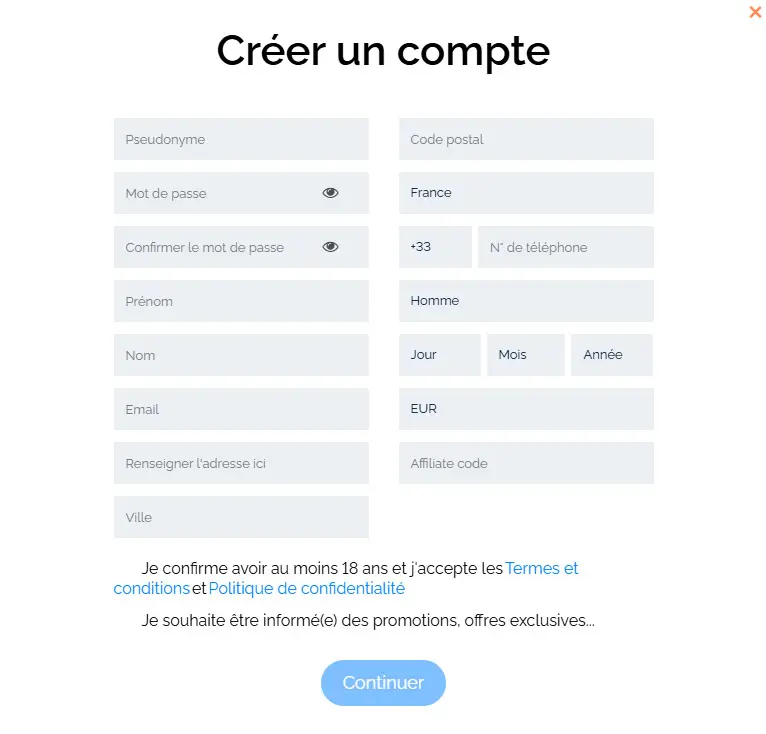 Processus d'inscription ALLYSPIN CASINO